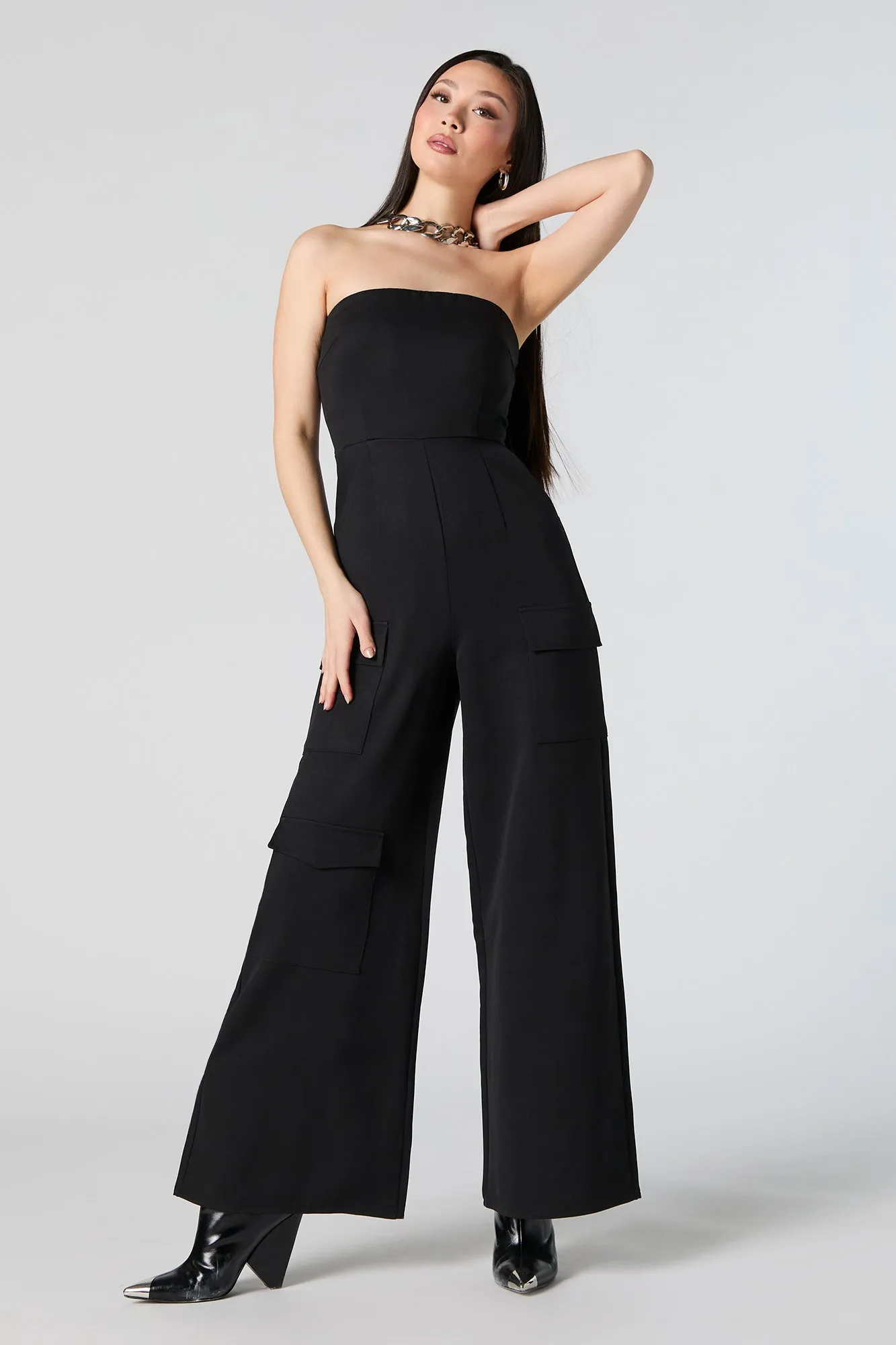 Strapless Wide Leg Cargo Jumpsuit sold by Urban Planet