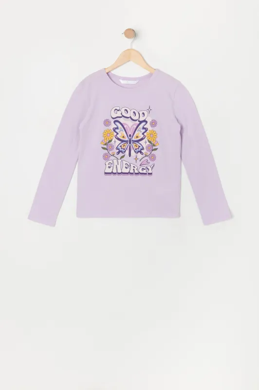 Girls Good Energy Butterfly Graphic Long Sleeve Top sold by Urban Planet