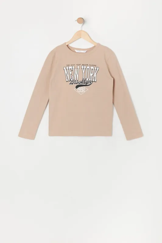 Girls Brooklyn New York Long Sleeve Top sold by Urban Planet