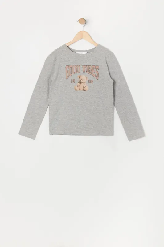 Girls Solid Grey Long Sleeve Top sold by Urban Planet