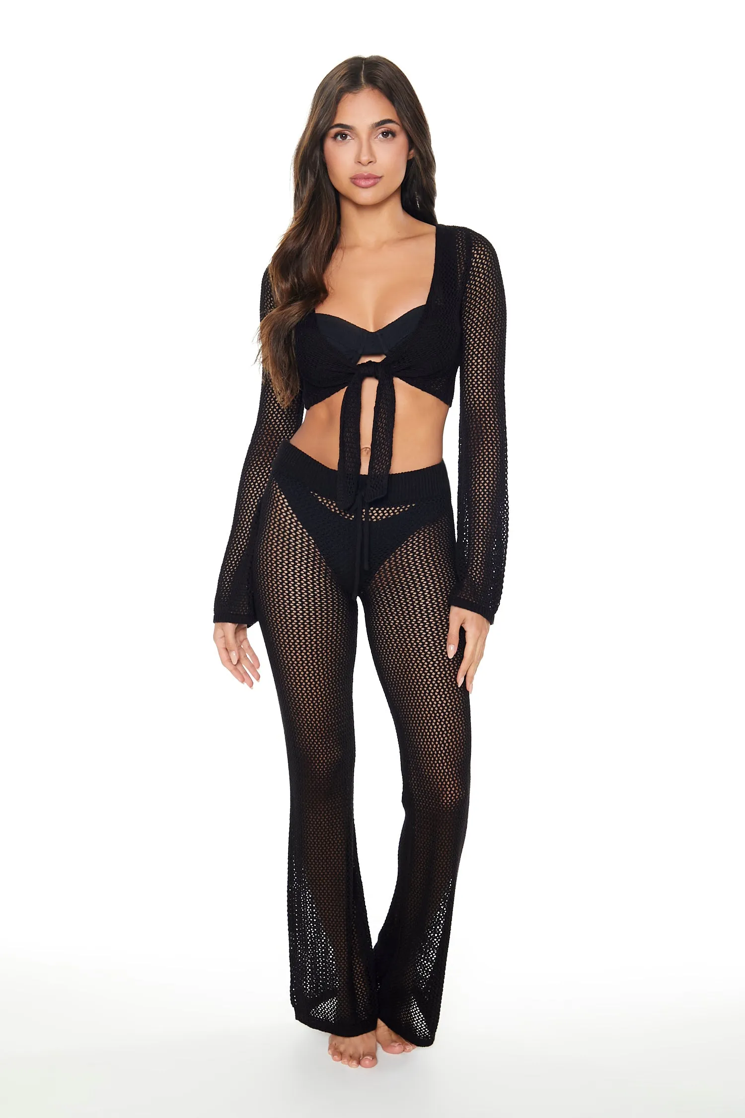 Open Knit Flare Pant Cover Up sold by Urban Planet