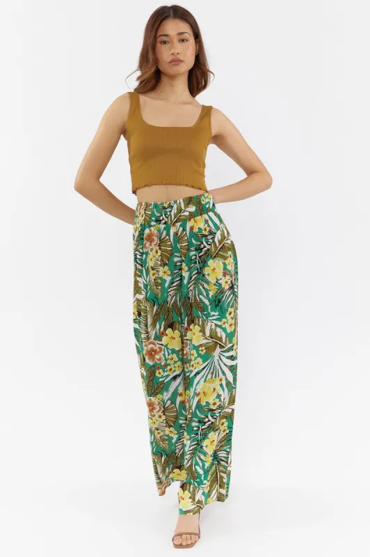 Pantalon à jambe large en lin avec motif tropical sold by Urban Planet