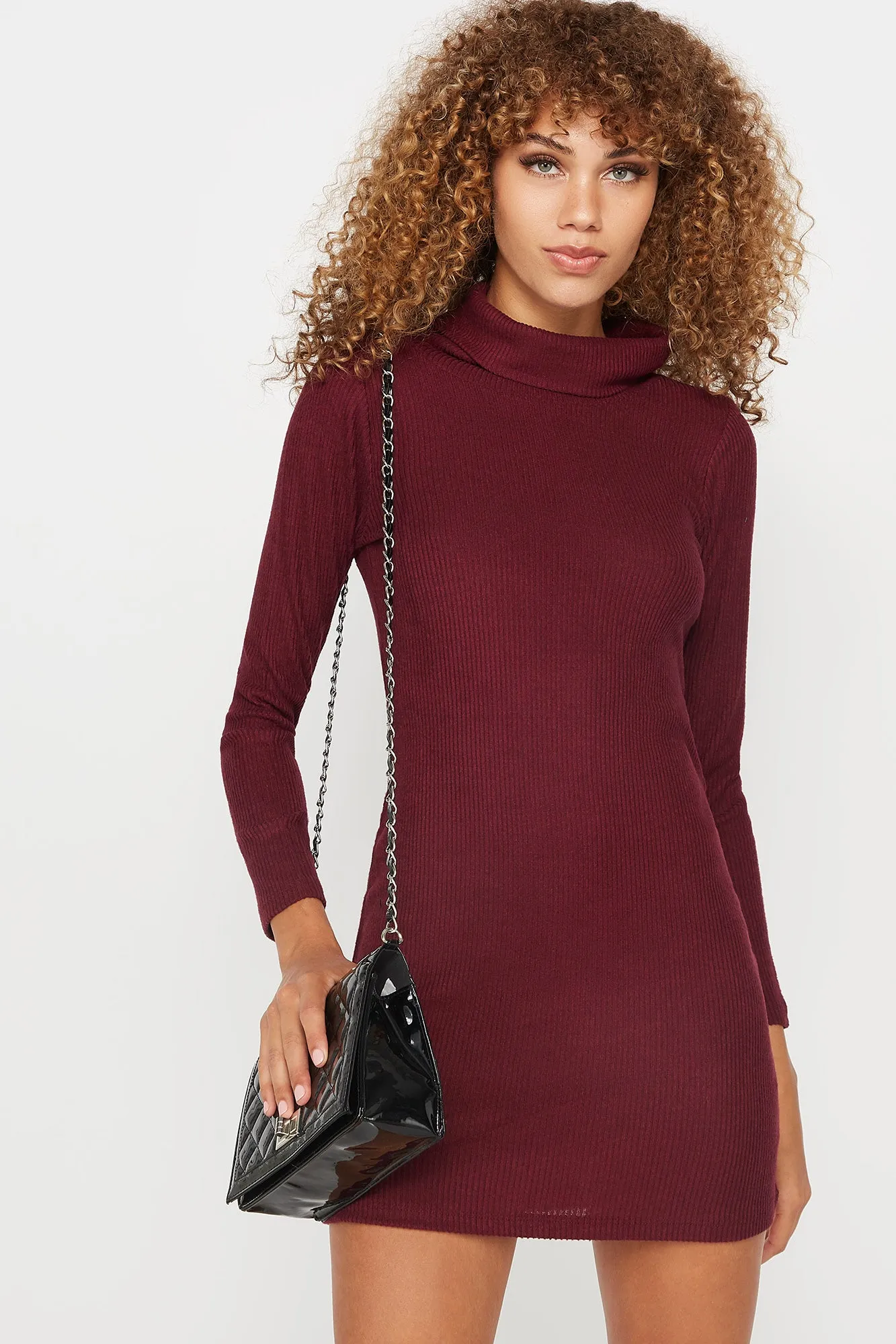 Ribbed Turtleneck Long Sleeve Mini Dress sold by Urban Planet product image thumbnail 3