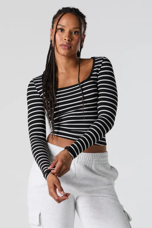 Ribbed Square Neck Long Sleeve Top sold by Urban Planet