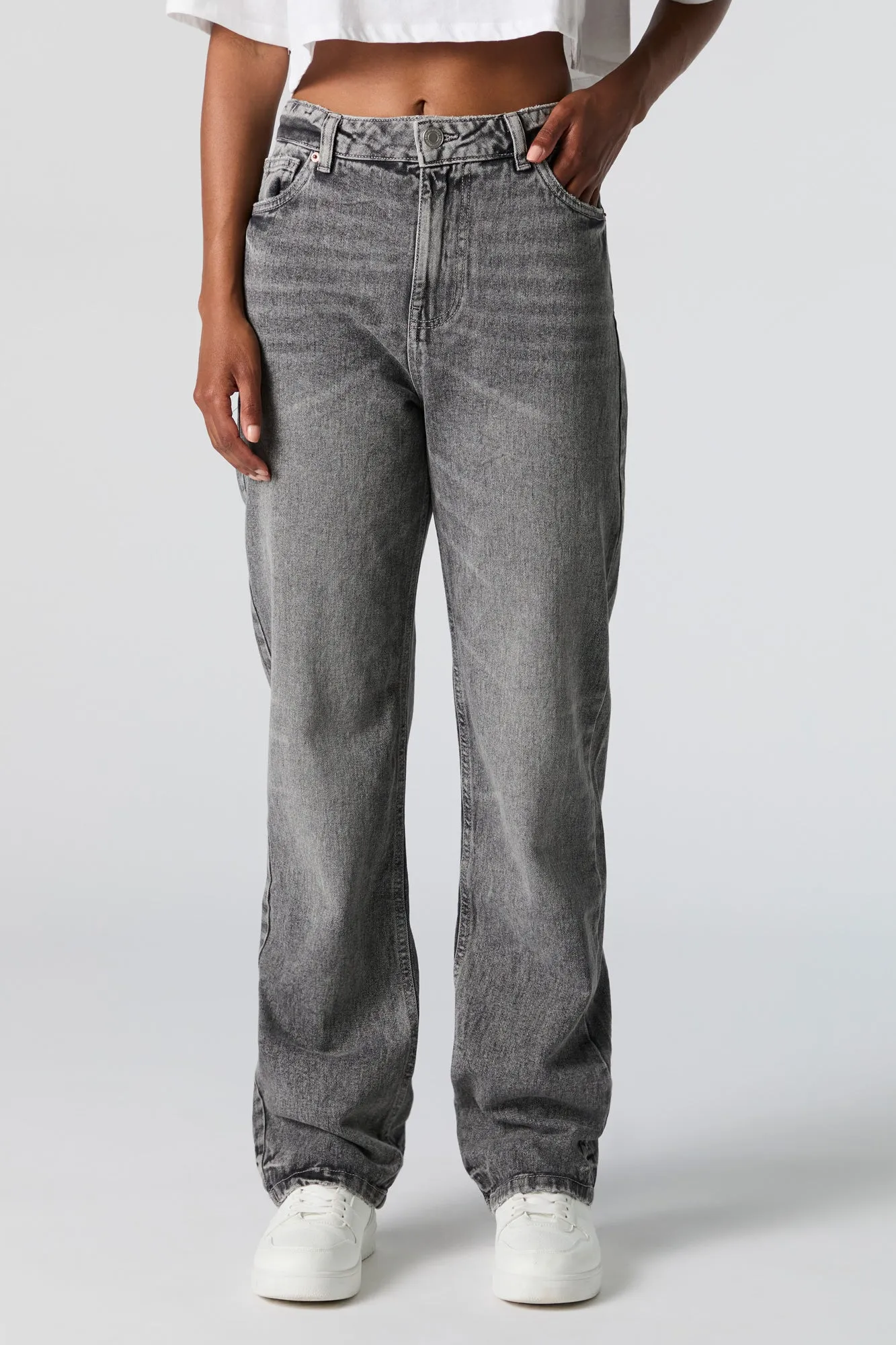 Grey Vintage Wash High Rise Straight Leg Jean sold by Urban Planet product image thumbnail 2