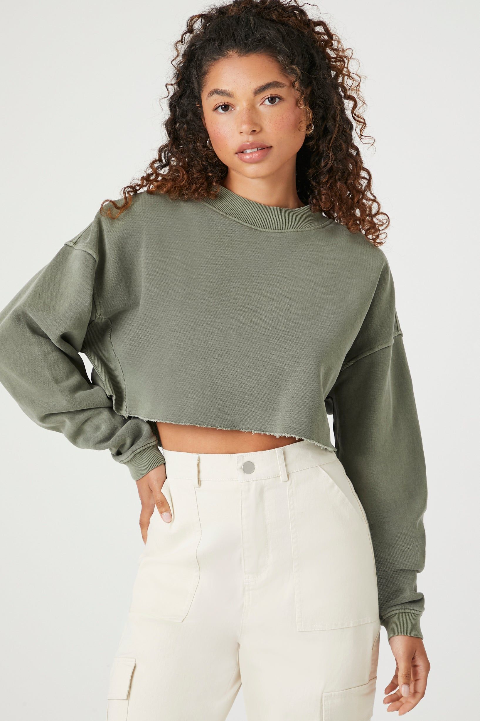Cropped Raw Hem Sweatshirt sold by Urban Planet product image thumbnail 5