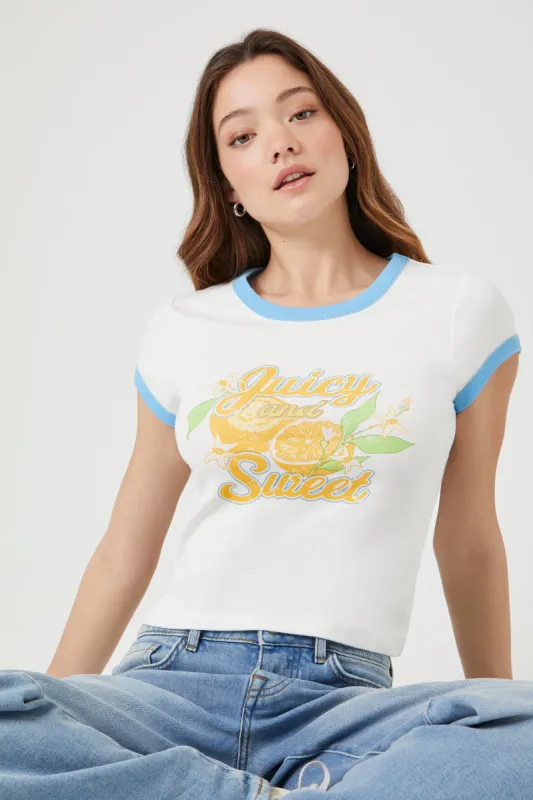 T-shirt à liséré contrastant avec imprimé Juicy Orange sold by Urban Planet