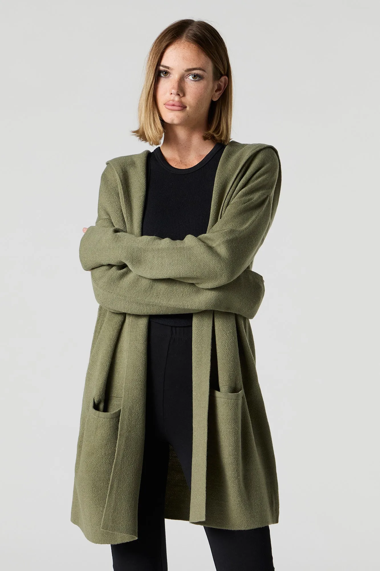 Hooded Longline Knit Cardigan sold by Urban Planet