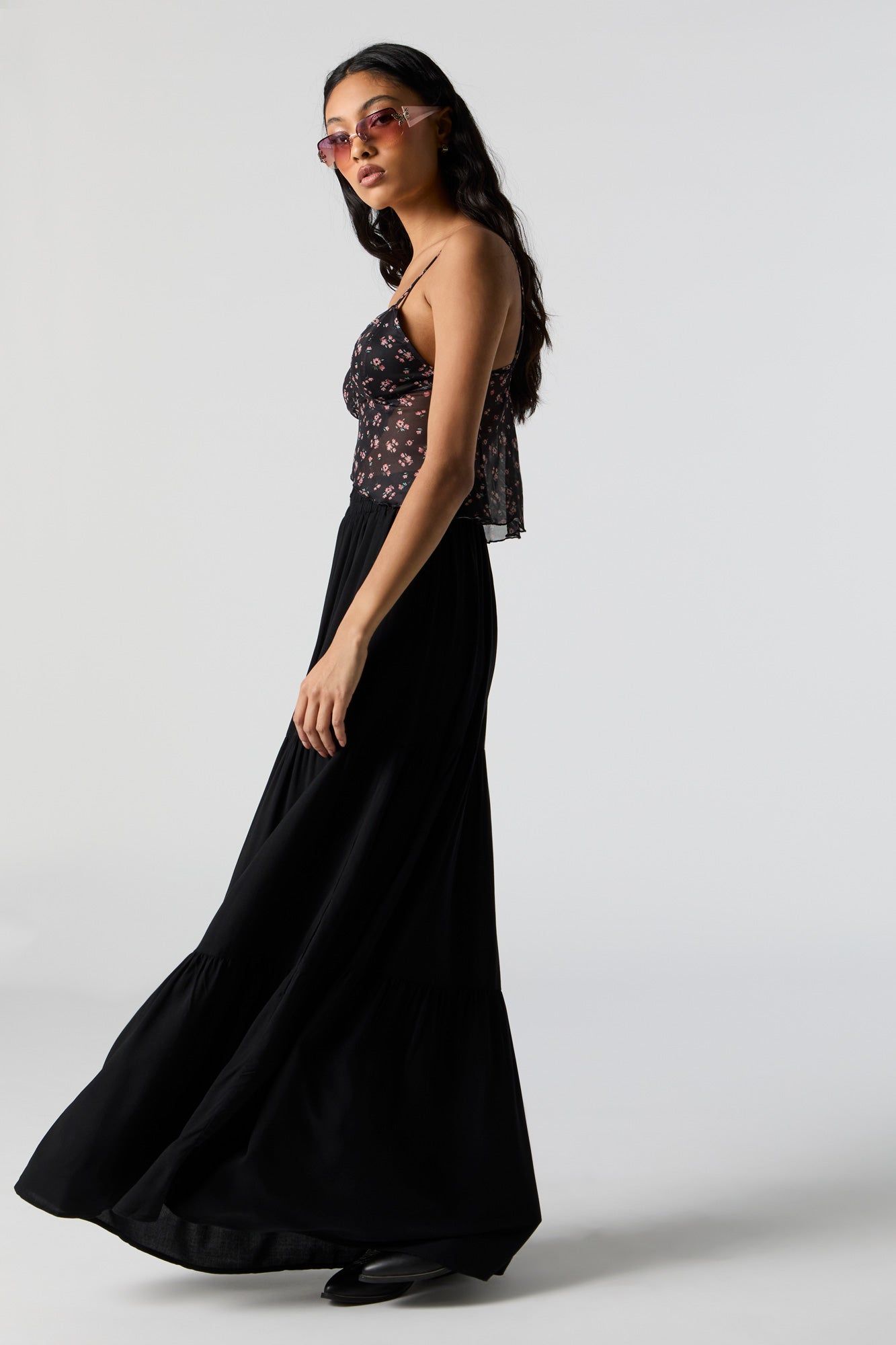 Black High Rise Tiered Maxi Skirt sold by Urban Planet product image thumbnail 2