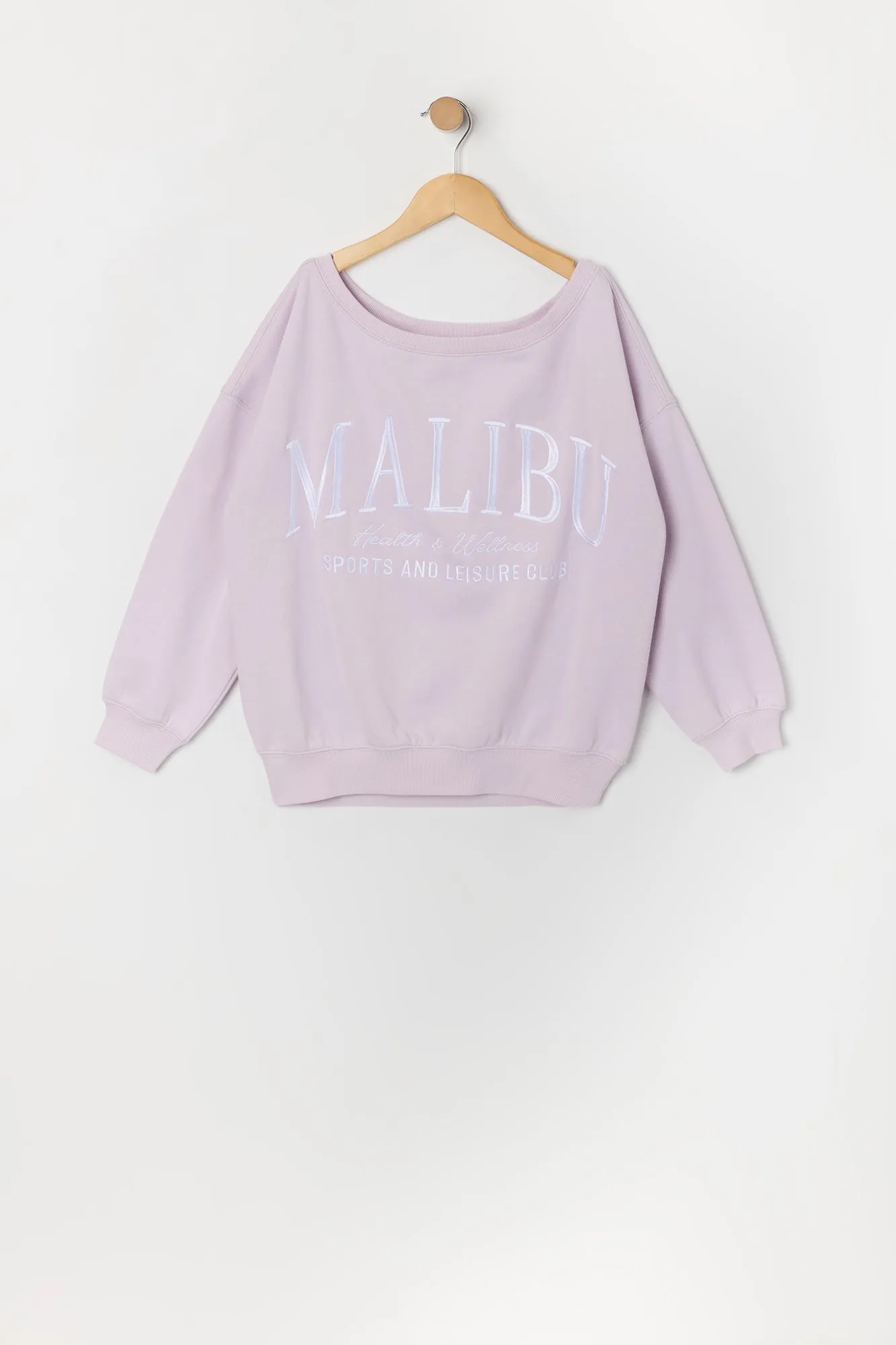 Girls Destination Embroidered Off Shoulder Fleece Sweatshirt sold by Urban Planet