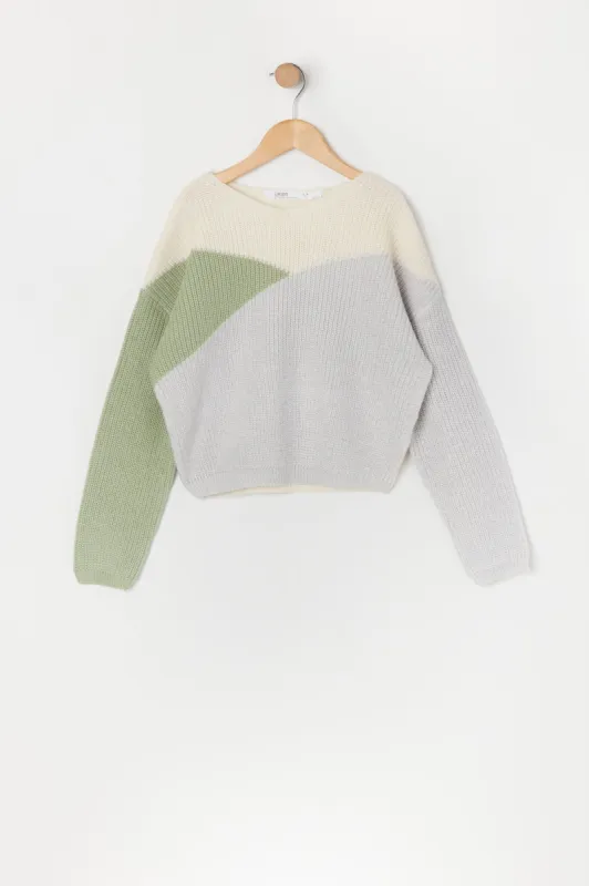 Girls Colourblock Knit V-Neck Sweater sold by Urban Planet