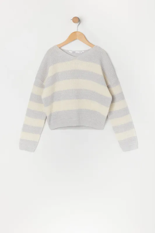 Chandail en tricot rayé à encolure en V pour fille sold by Urban Planet