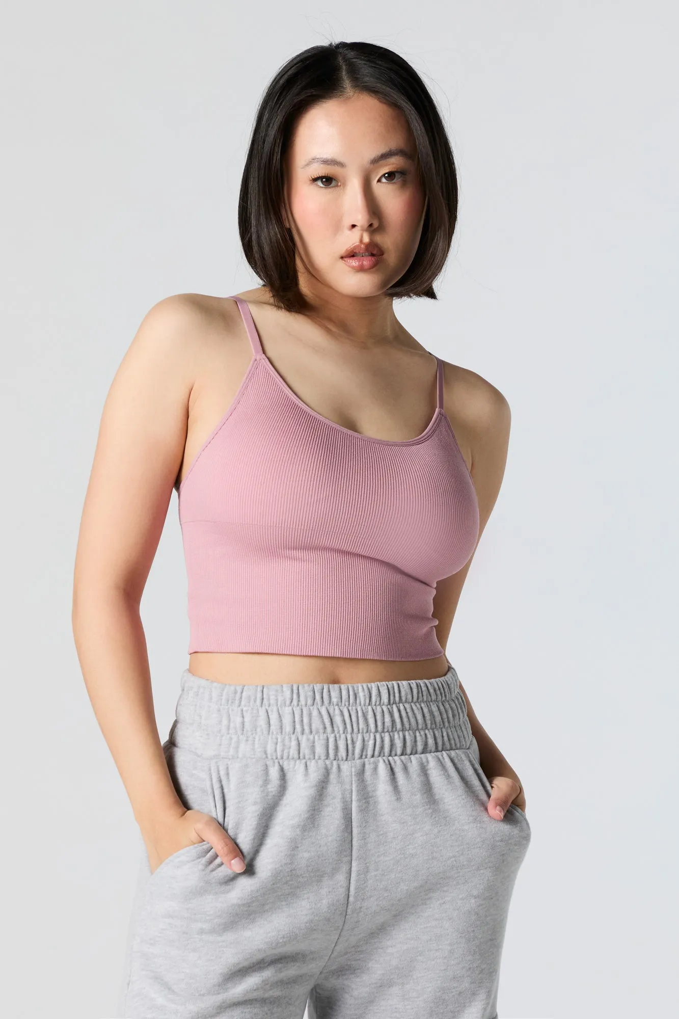 Camisole côtelée sans couture avec bretelles doubles sold by Urban Planet