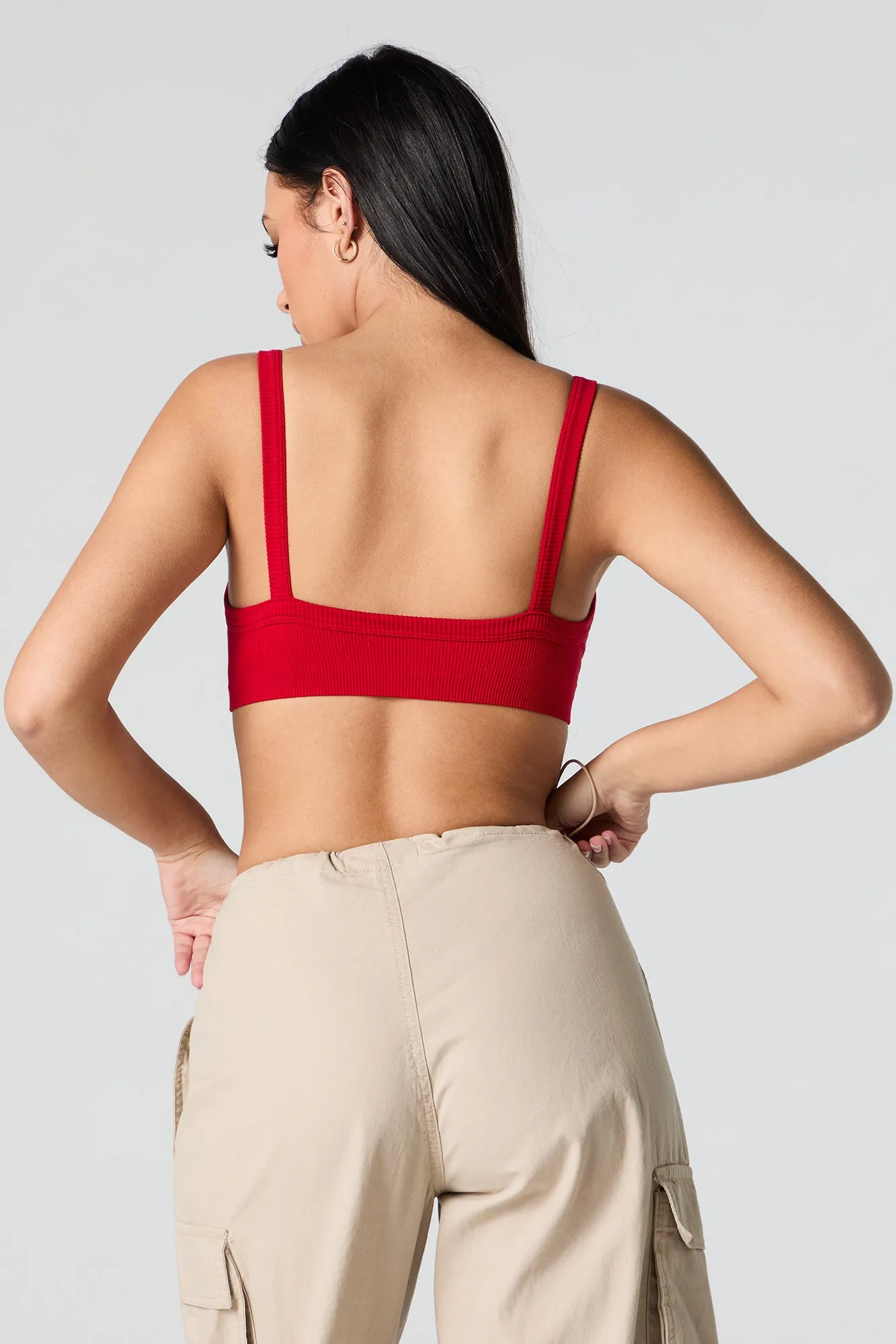 Seamless Ribbed Cropped Tank with Built-In Bra Cups sold by Urban Planet product image thumbnail 2