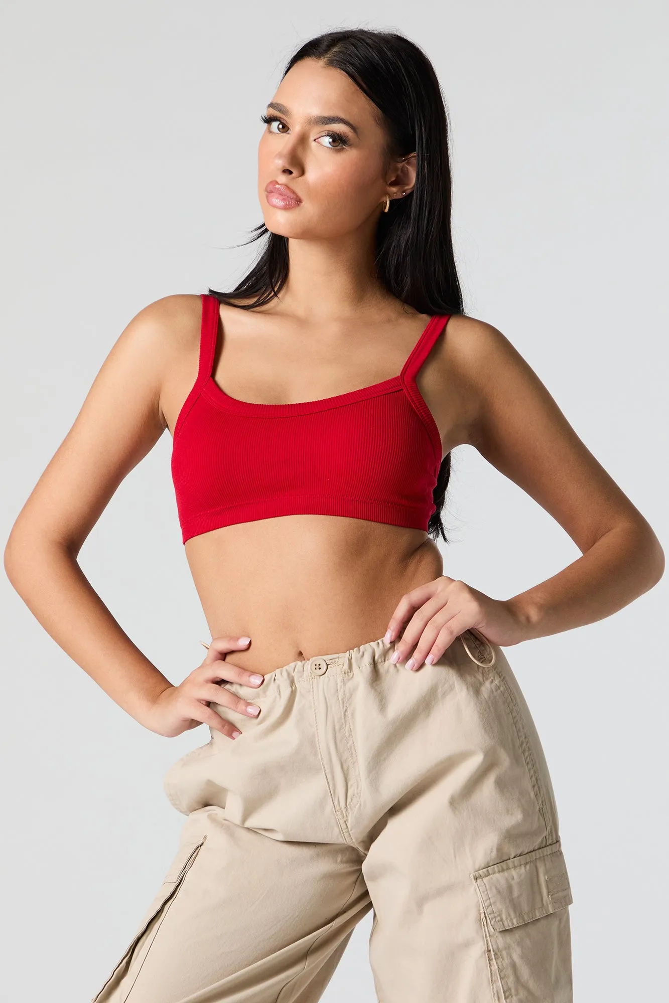 Seamless Ribbed Cropped Tank with Built-In Bra Cups sold by Urban Planet