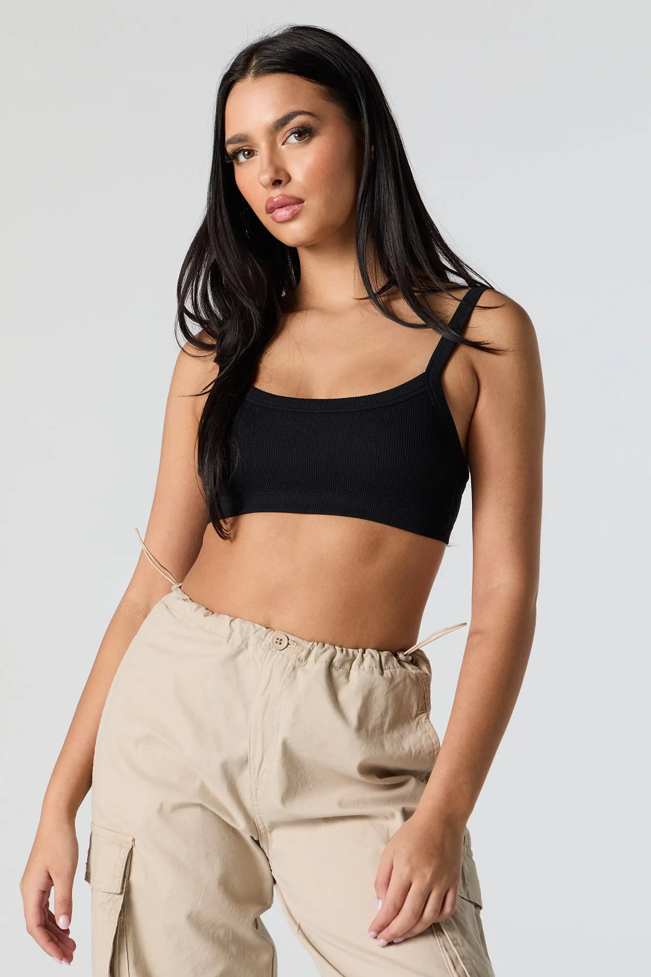Seamless Ribbed Cropped Tank with Built-In Bra Cups sold by Urban Planet product image thumbnail 4