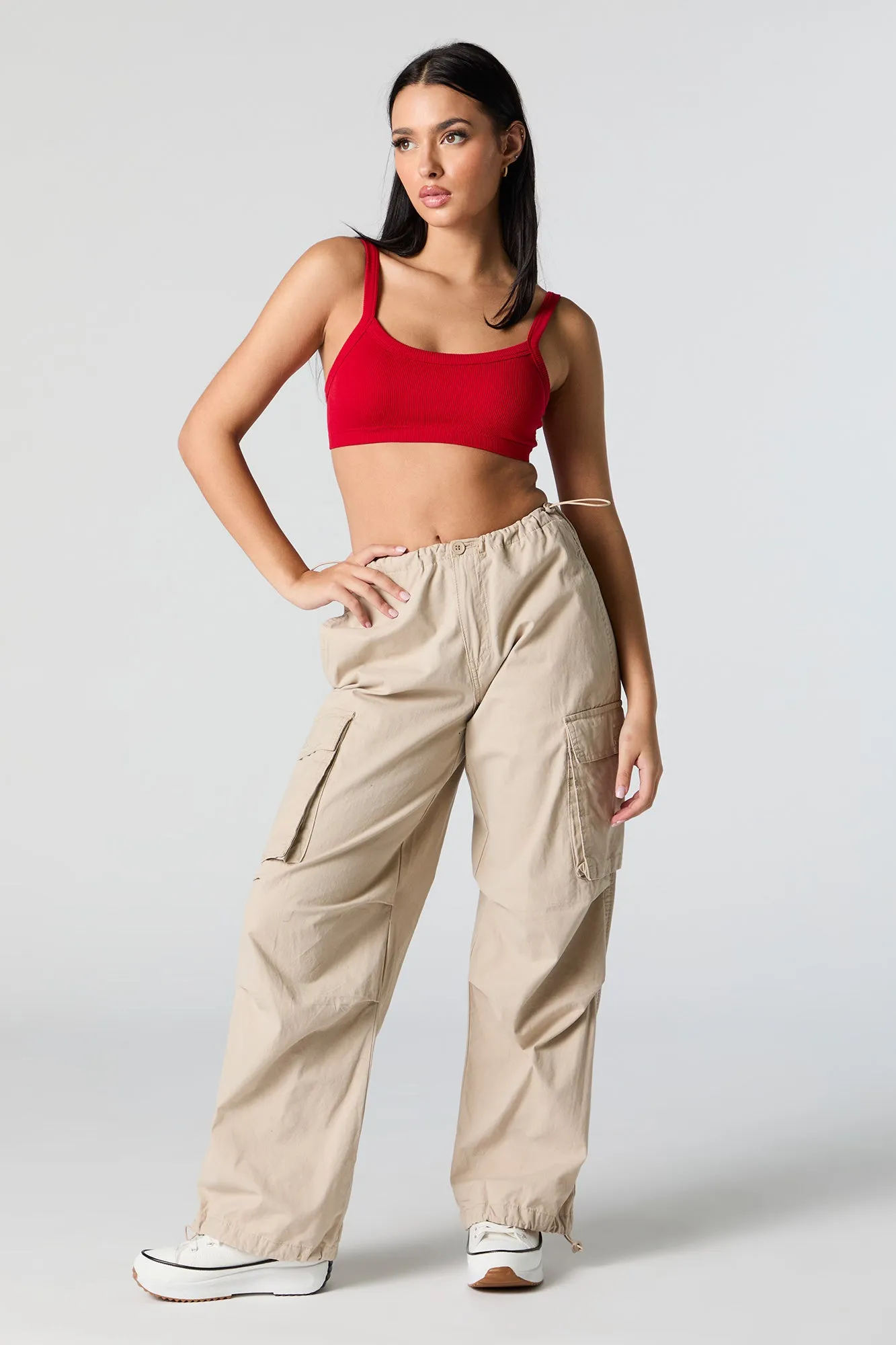 Seamless Ribbed Cropped Tank with Built-In Bra Cups sold by Urban Planet product image thumbnail 3