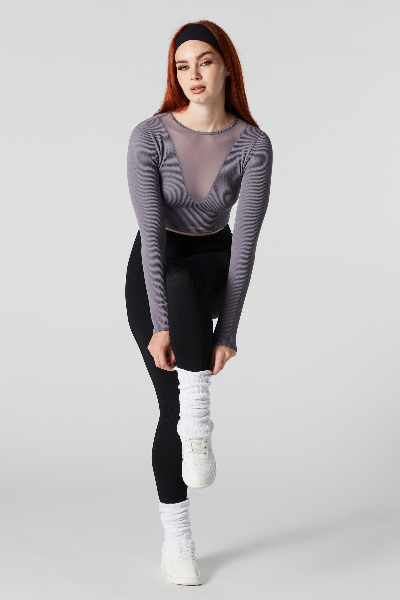 Ribbed Mesh Long Sleeve Crop Top sold by Urban Planet product image thumbnail 3