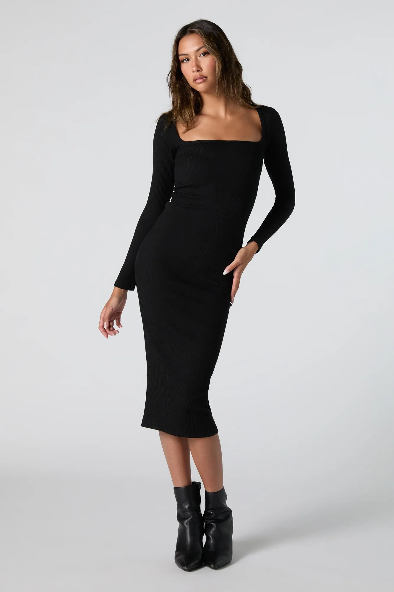 Ribbed Knit Bodycon Midi Sweater Dress sold by Urban Planet product image thumbnail 4