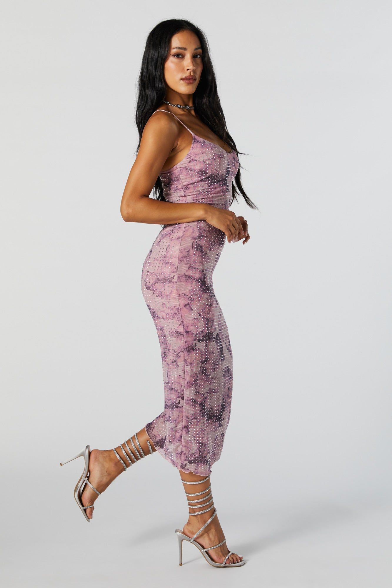 Robe midi moulante en filet imprimé avec pierres du Rhin sold by Urban Planet product image thumbnail 4