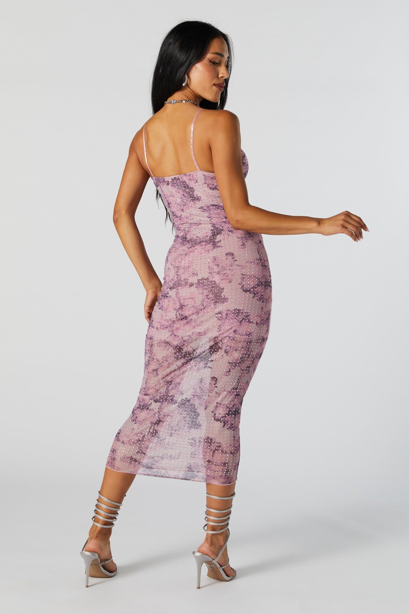 Robe midi moulante en filet imprimé avec pierres du Rhin sold by Urban Planet product image thumbnail 3