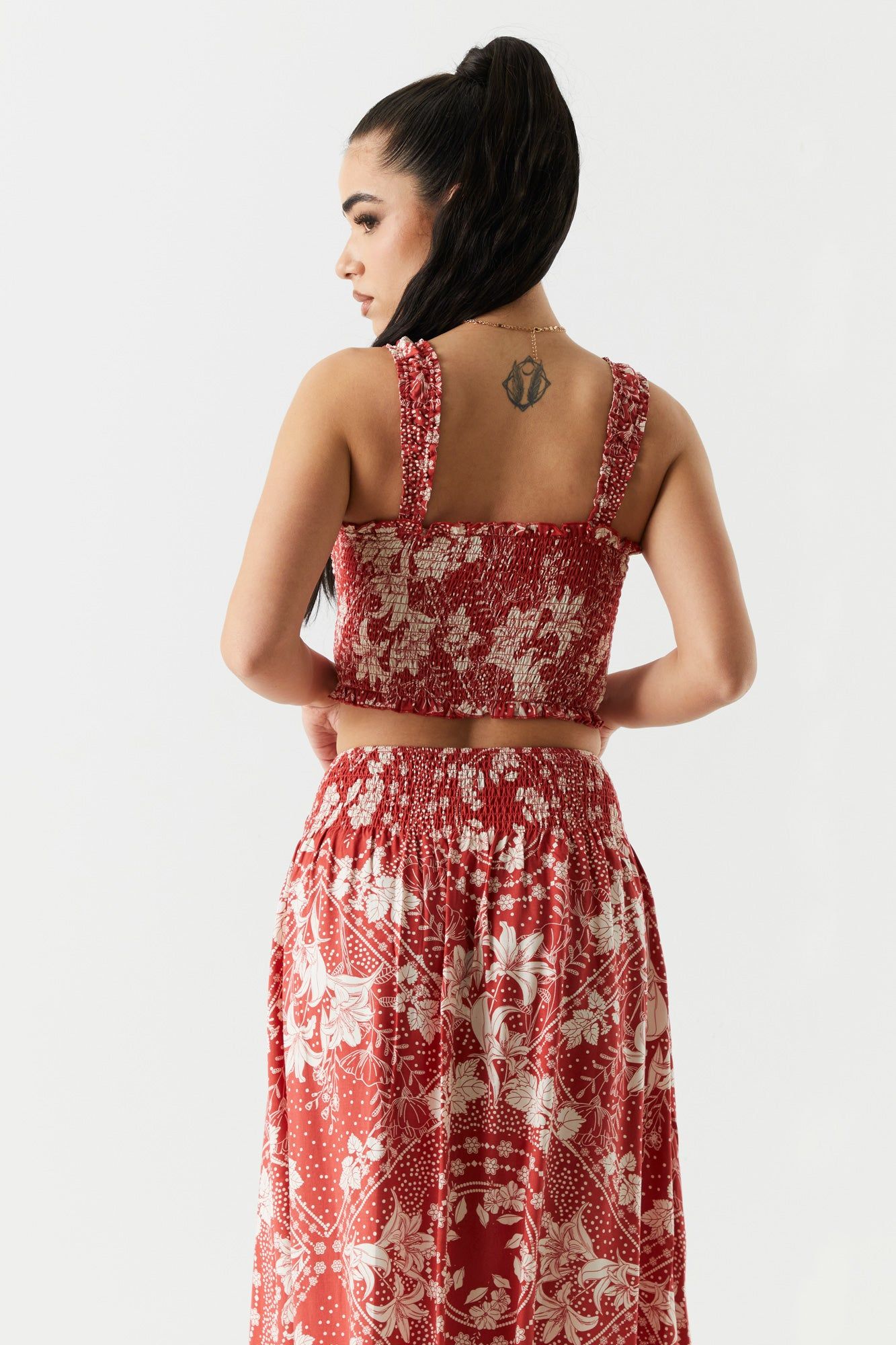 Red Paisley Print Smocked Cropped Tank sold by Urban Planet product image thumbnail 2