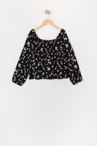 Haut smocké fleuri noir à manches longues pour fille sold by Urban Planet
