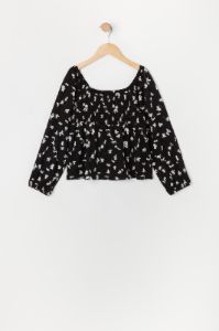 Haut smocké fleuri noir à manches longues pour fille sold by Urban Planet