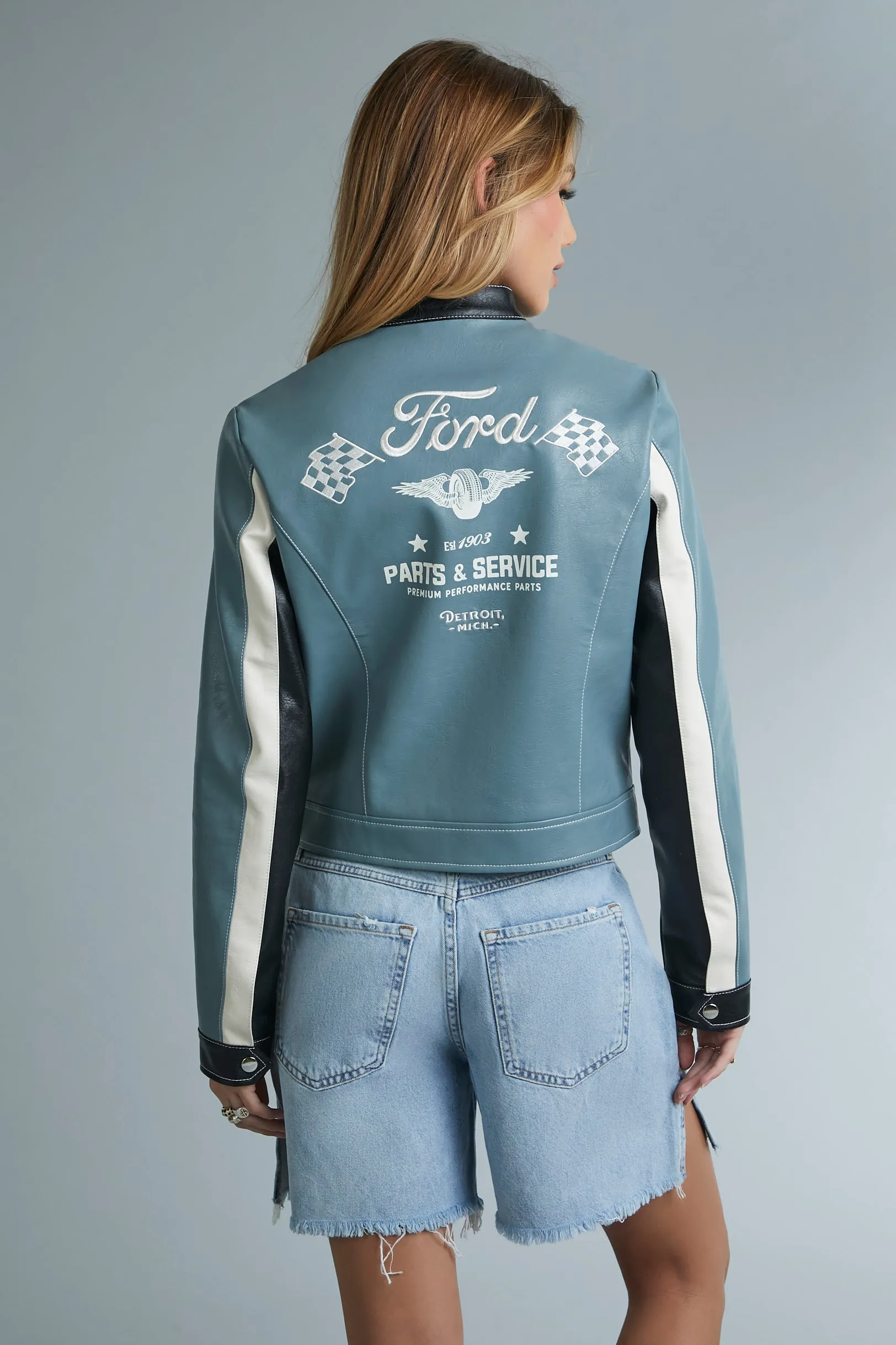 Blouson de course en similicuir à imprimé Ford sold by Urban Planet product image thumbnail 3