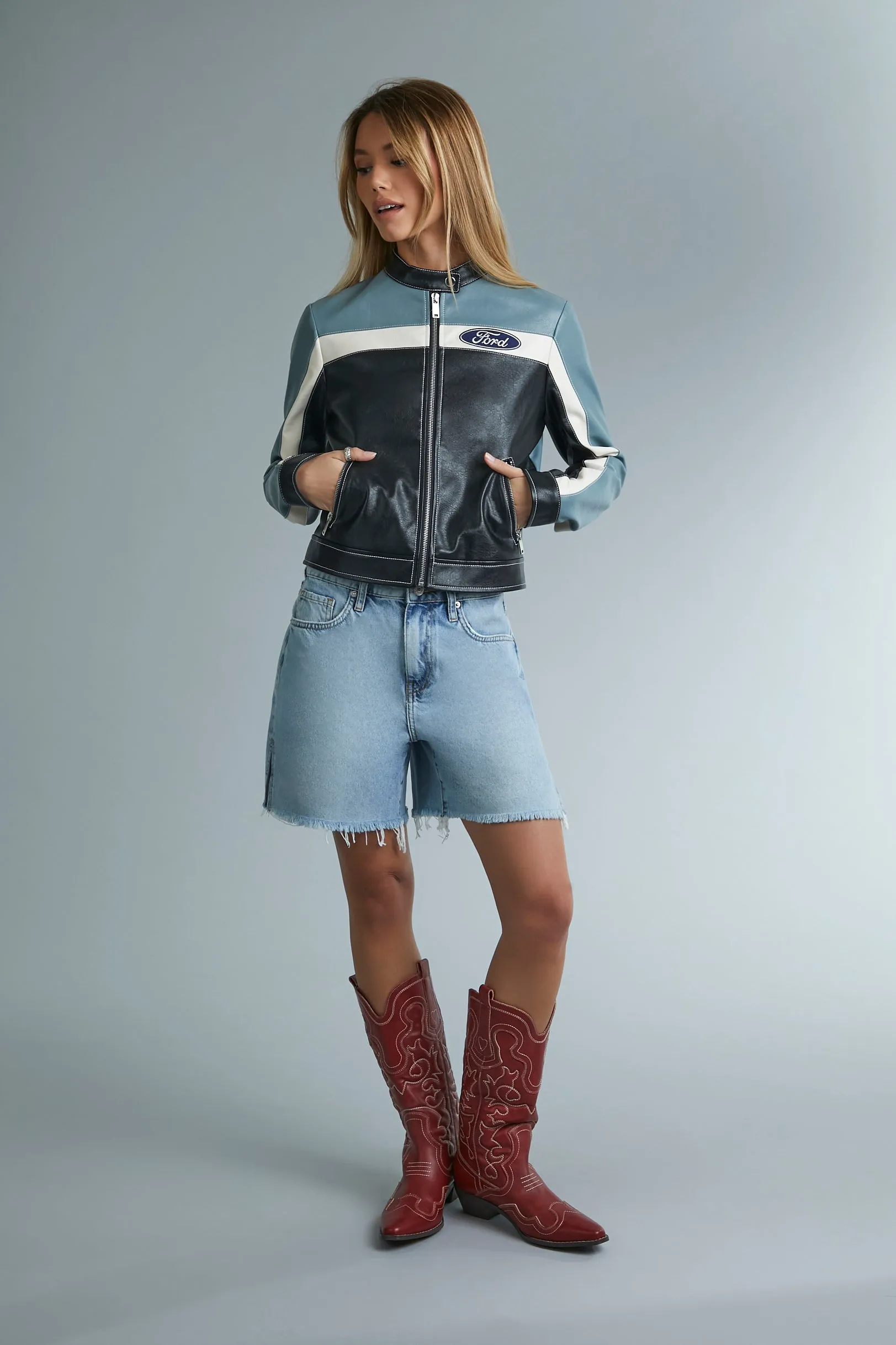 Blouson de course en similicuir à imprimé Ford sold by Urban Planet product image thumbnail 4