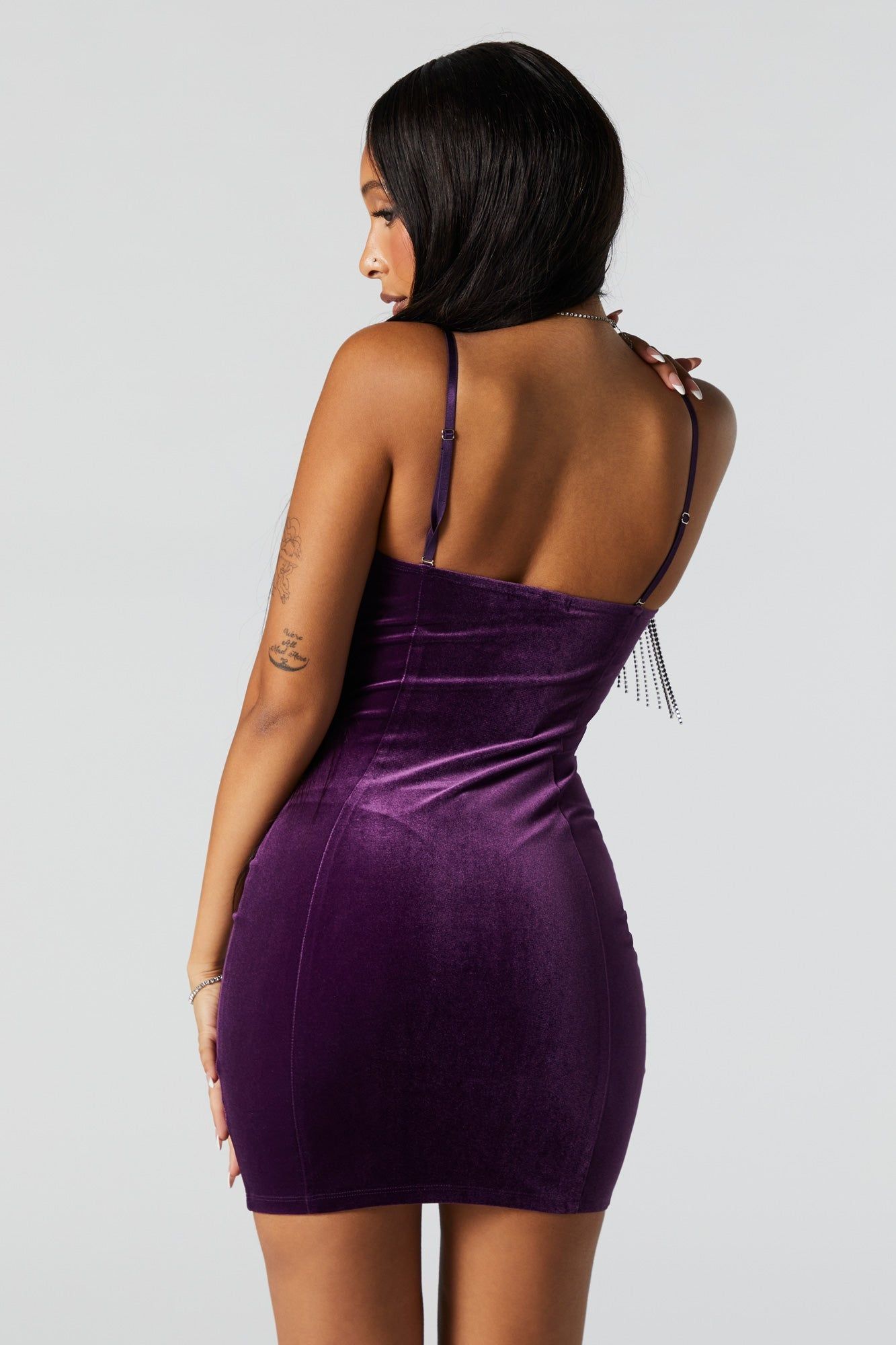 Purple Rhinestone Trim Velvet Mini Dress sold by Urban Planet product image thumbnail 3