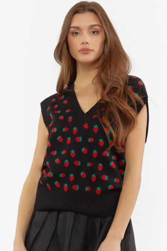 Black Print V-Neck Sweater Vest sold by Urban Planet