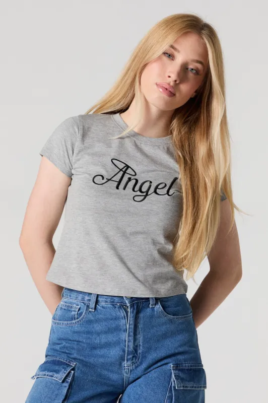 T-shirt ultracourt avec motif brodé Angel sold by Urban Planet