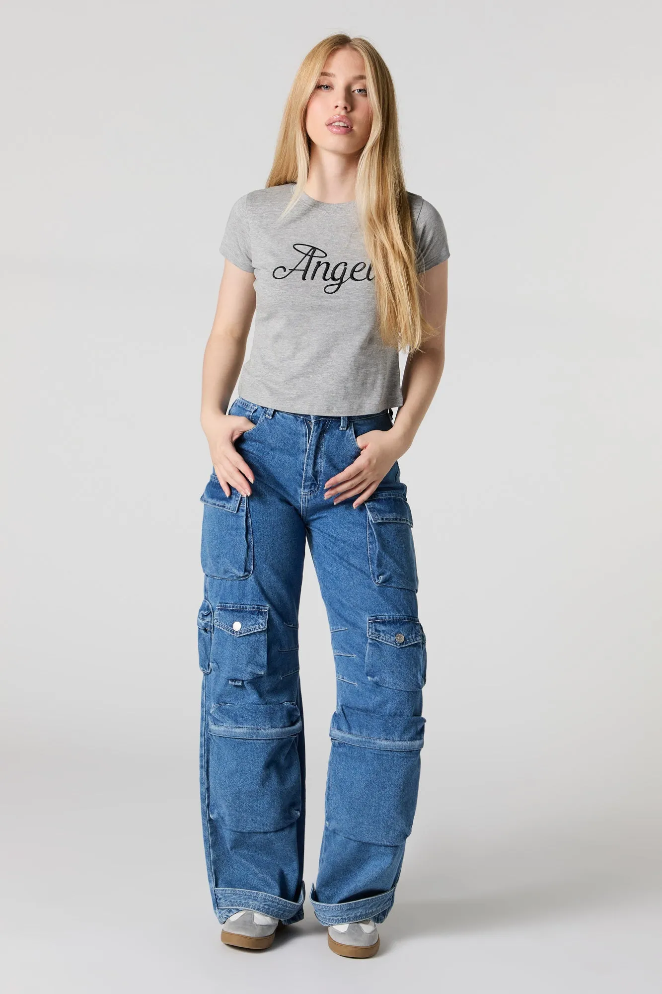 T-shirt ultracourt avec motif brodé Angel sold by Urban Planet product image thumbnail 3