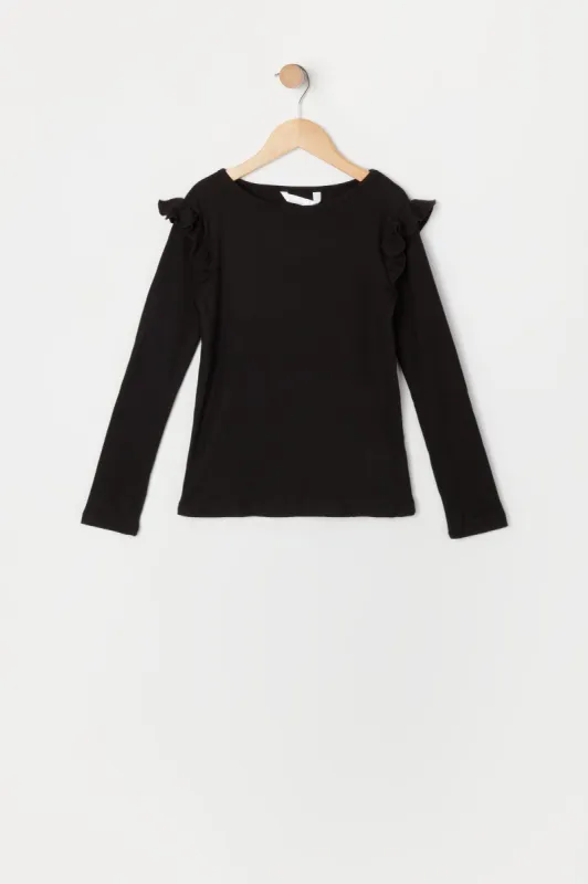 Girls Ruffle Shoulder Long Sleeve Top sold by Urban Planet