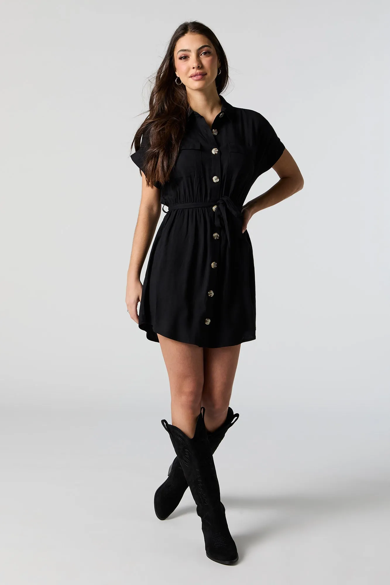 Button-Up Belted Short Sleeve Mini Dress sold by Urban Planet product image thumbnail 3