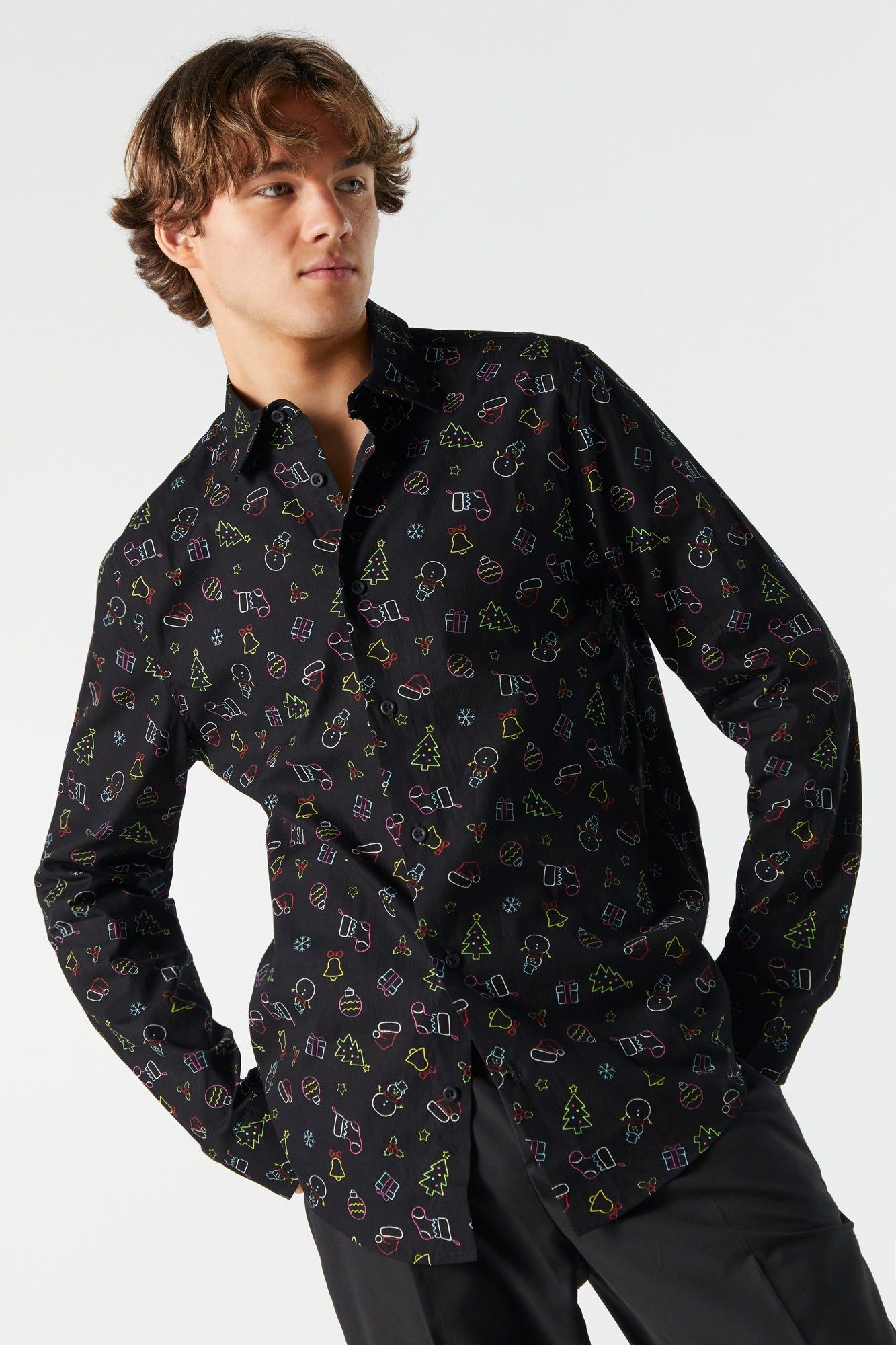 Neon Xmas Print Button-Up Top sold by Urban Planet