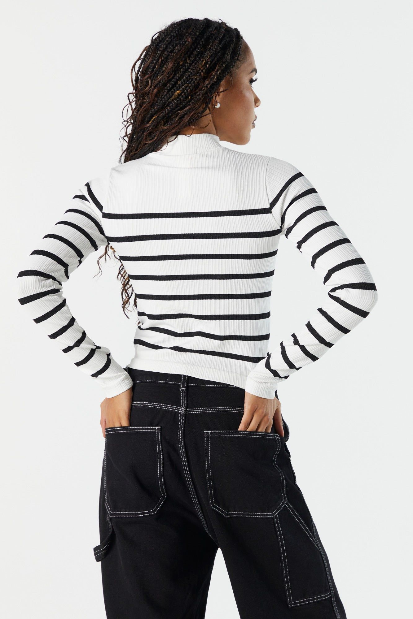 Striped Seamless Ribbed Mock Neck Long Sleeve Top sold by Urban Planet product image thumbnail 3