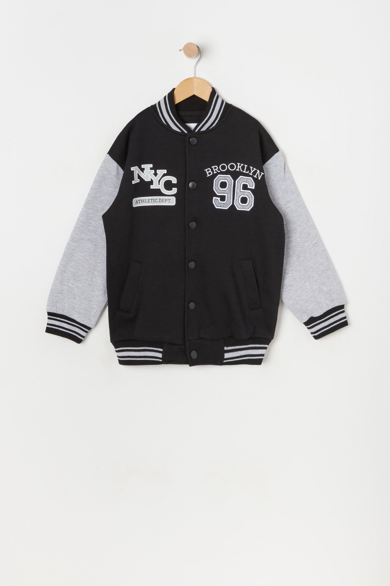 Girls Chenille Brooklyn Fleece Varsity Jacket sold by Urban Planet