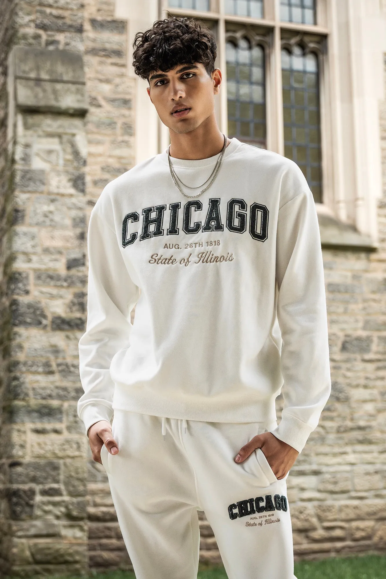 Chenille Embroidered Fleece Sweatshirt sold by Urban Planet