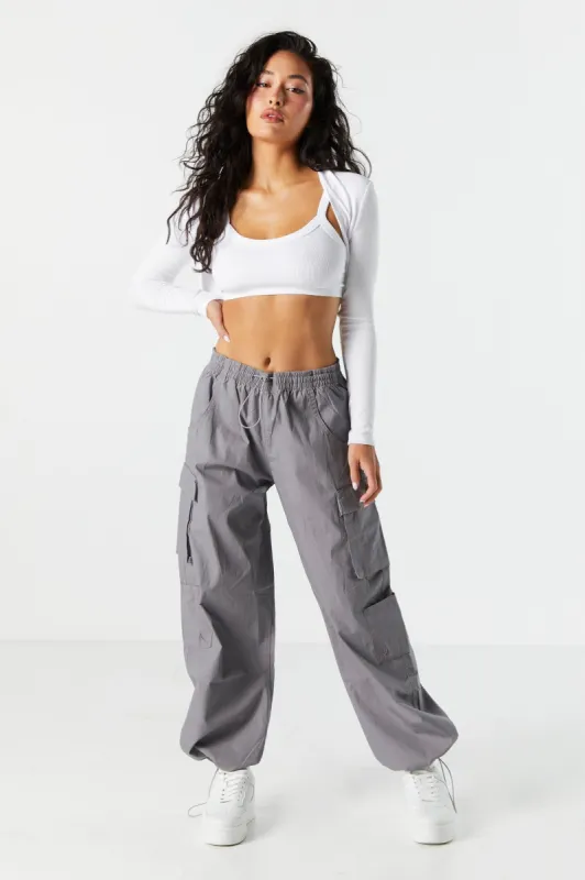 Pantalon gris noir cargo parachute avec tendeurs élastiques sold by Urban Planet