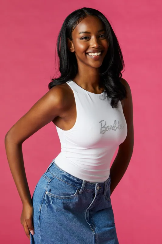 Barbie™ White Rhinestone High Neck Bodysuit sold by Urban Planet