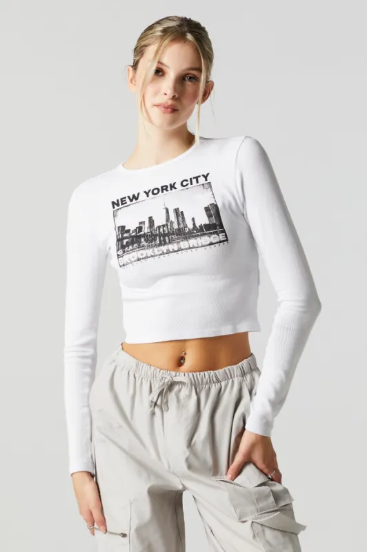New York City Graphic Long Sleeve Crop Top sold by Urban Planet