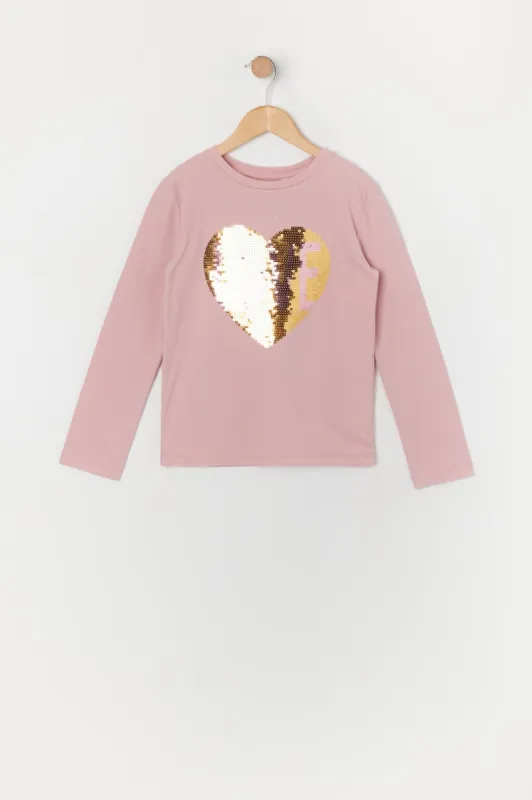 Girls Sequin Heart Long Sleeve Top sold by Urban Planet