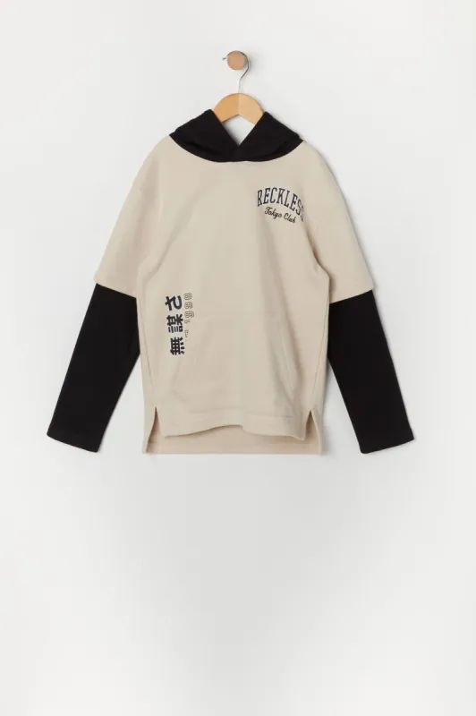Boys Fleece Reckless Graphic Layered Hoodie sold by Urban Planet