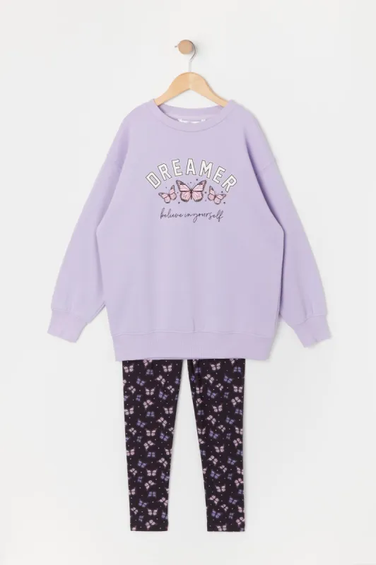 Girls Butterfly Graphic Sweatshirt and Leggings Set sold by Urban Planet