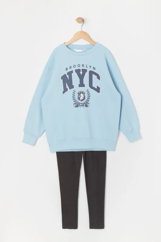 Girls NYC Graphic Sweatshirt and Leggings Set made by Urban Planet