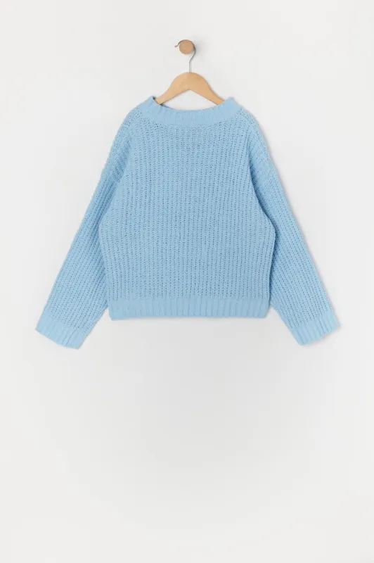 Girls Solid Knit Crewneck Sweater sold by Urban Planet