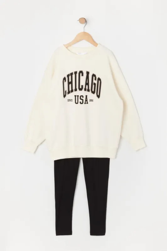 Girls Chicago Graphic Sweatshirt and Leggings Set sold by Urban Planet