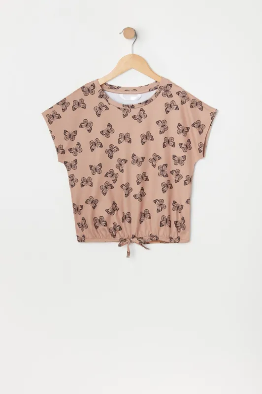 Girls Butterfly Print Front Knot T-Shirt sold by Urban Planet